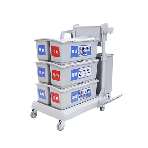 靈動型平推系統清潔車 配23升垃圾桶、3個雙格桶、2套車架/箱 JD G323